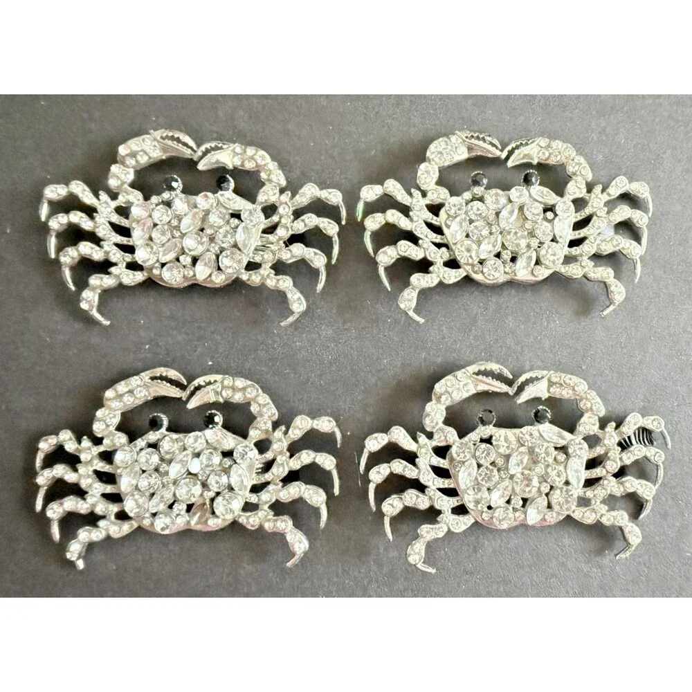 Tahari Home Rhinestone Crab Crabs Napkin Rings Set of 4 Bling Nautical Sea Life